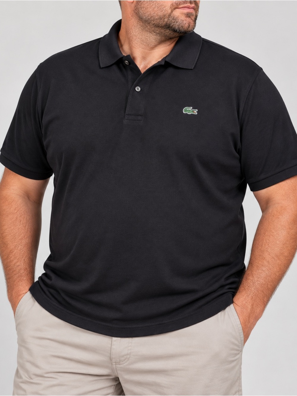 Lacoste Classic Fit Black Pique Polo Short Sleeve Shirt Mens Size 6 XL
